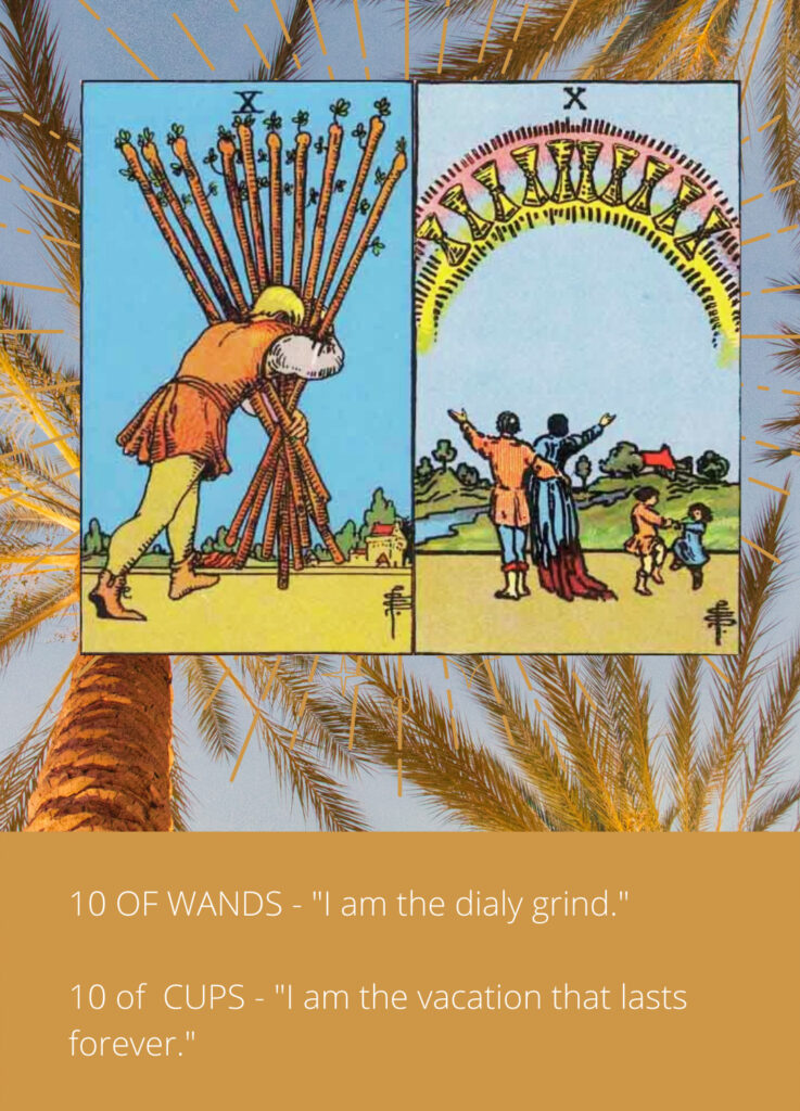 combination of 10 of cups and 10 of wands tarot