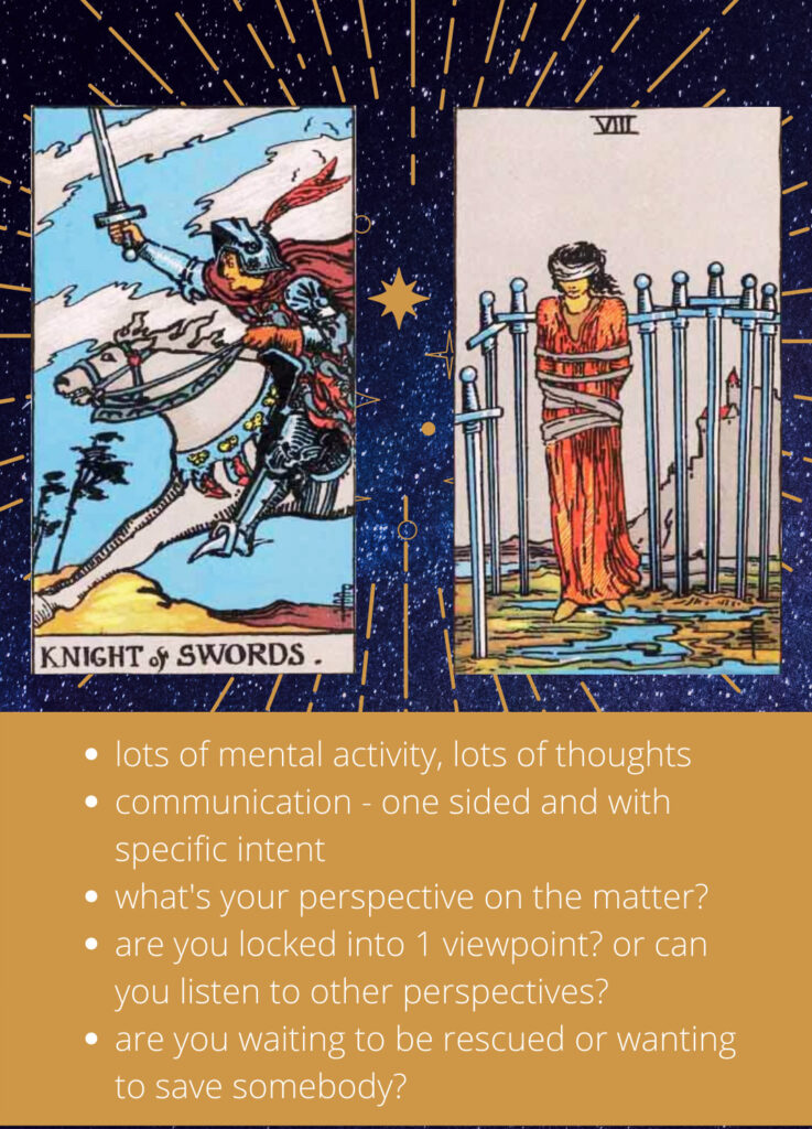 Knight of swords and 8 of swords Tarot combination